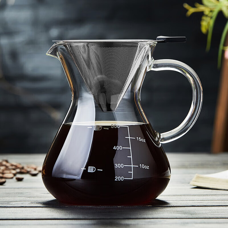 Meisini Pour-Over Coffee Maker, Glass Sharing Pot, Stainless Steel Drip Filter Cup, Filter Paper with Scale
