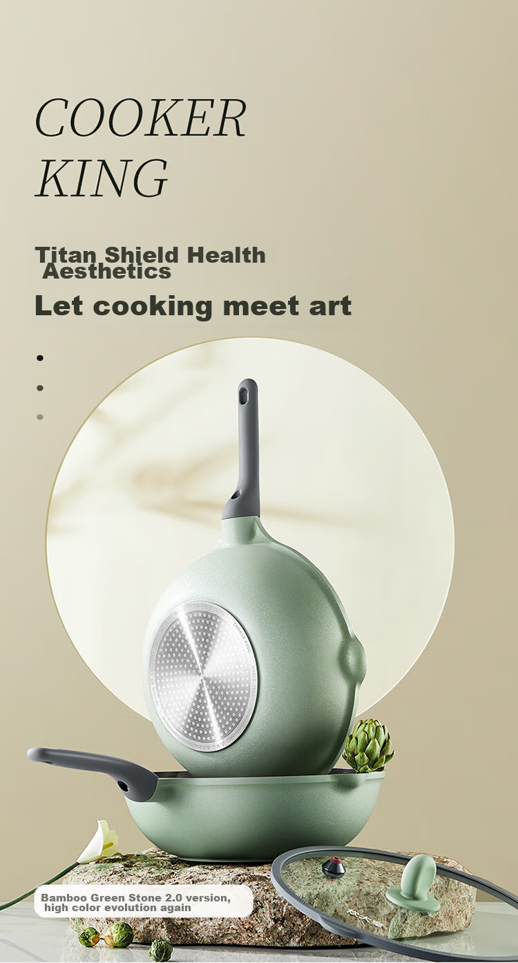 COOKER KING Ceramic Wok with Titanium Coating, Zero Fluorine Non-Stick Pan, Micro-Pressure Non-Stick Flat Bottom Wok, 32cm 1