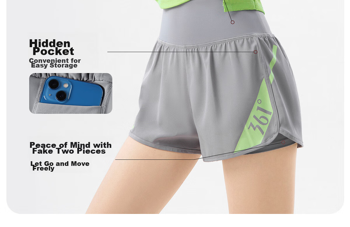 361° Women's Sports Fitness Yoga Shorts, Summer Lightweight, Faux Two-Piece Design, Breathable Outdoor Cycling Running Shorts 12