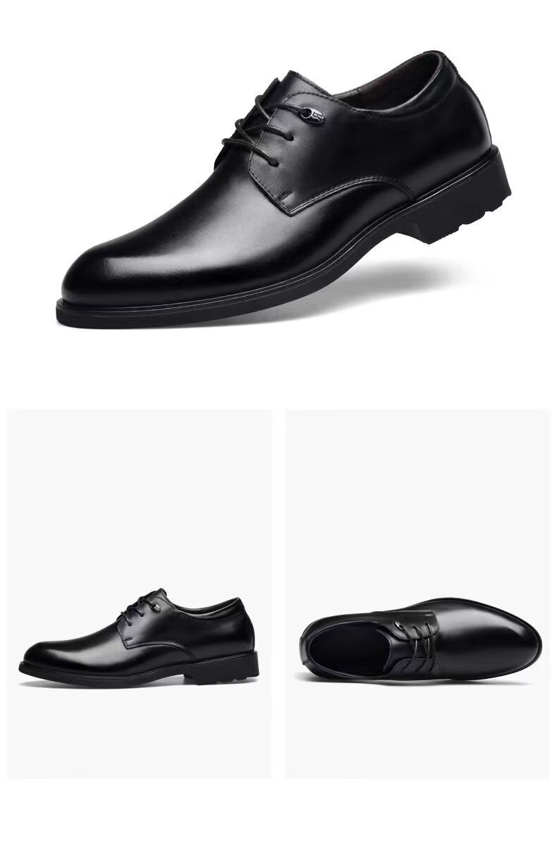 IQGD Men's Slip-On Leather Shoes British Business Casual Dress Lace-Up 5222 Black Size 44 6