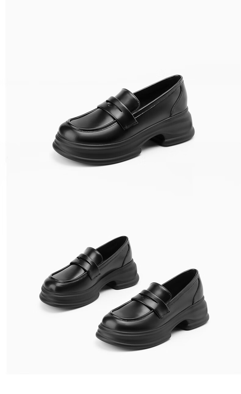 DAPHNE Women's Single Shoes, Cowhide Thick-Soled Loafers, Slip-On Leather Shoes, Women's Footwear 4023404375, Black, Size 36 12