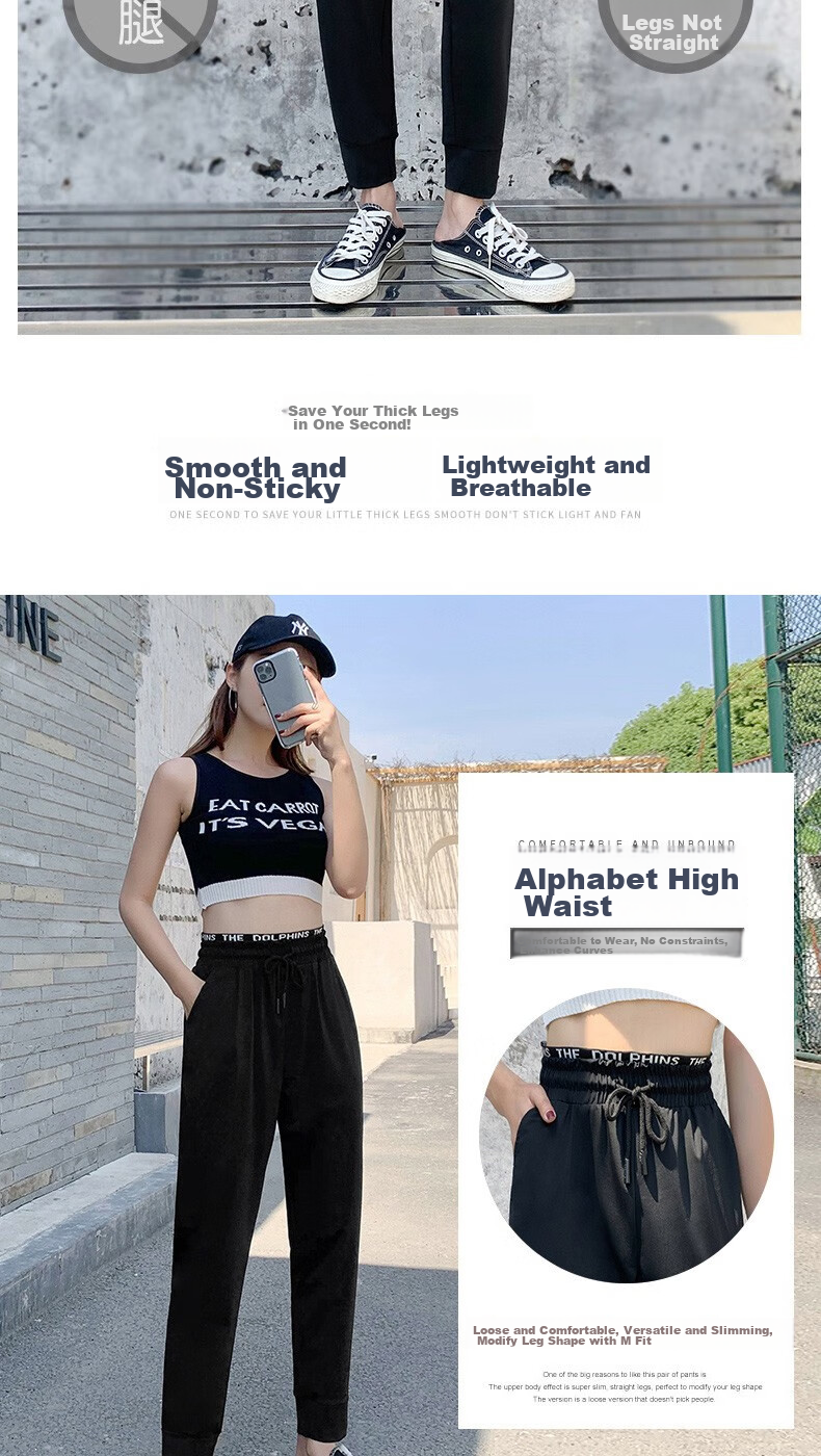 LangSha Ice Silk Sports Pants for Women, Summer Lightweight Loose Casual Pants, Harem Joggers with Elastic Cuffs, Black Slimming Quick-Dry Women's Trousers 6