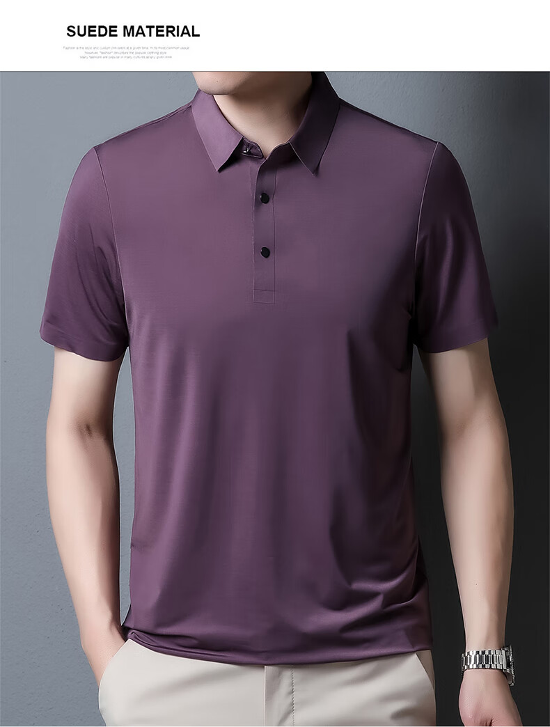 ROMON Short-Sleeve Polo Shirt for Men, Ice Silk High-Elastic Cool Feeling, Middle-Aged And Young Summer Business Solid Color Top A28 2