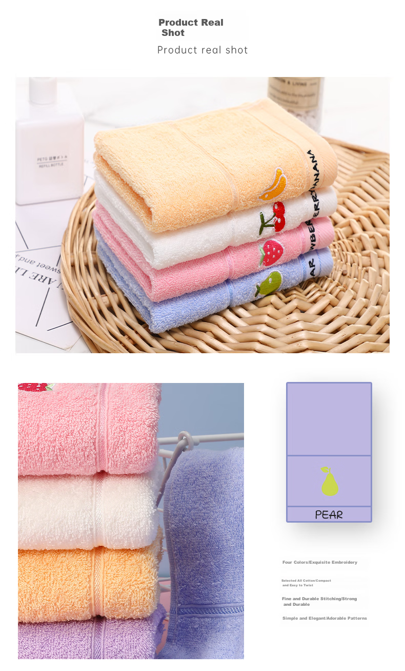 Grace Children's Face Towel, Home Textiles, 100% Pure Cotton Towel, Comfortable And Soft Fruit Face Towel, Four-Pack Set 8