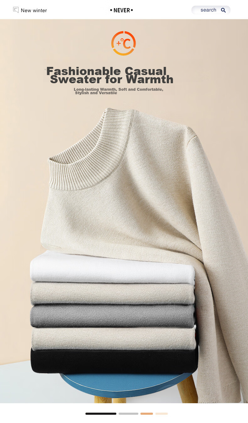 JEANSWEST LIFE Knitted Sweater for Men, Winter Thick Warm Semi-Turtleneck Sweater, Simple Versatile Loose-Fitting Pullover for Young Me 2
