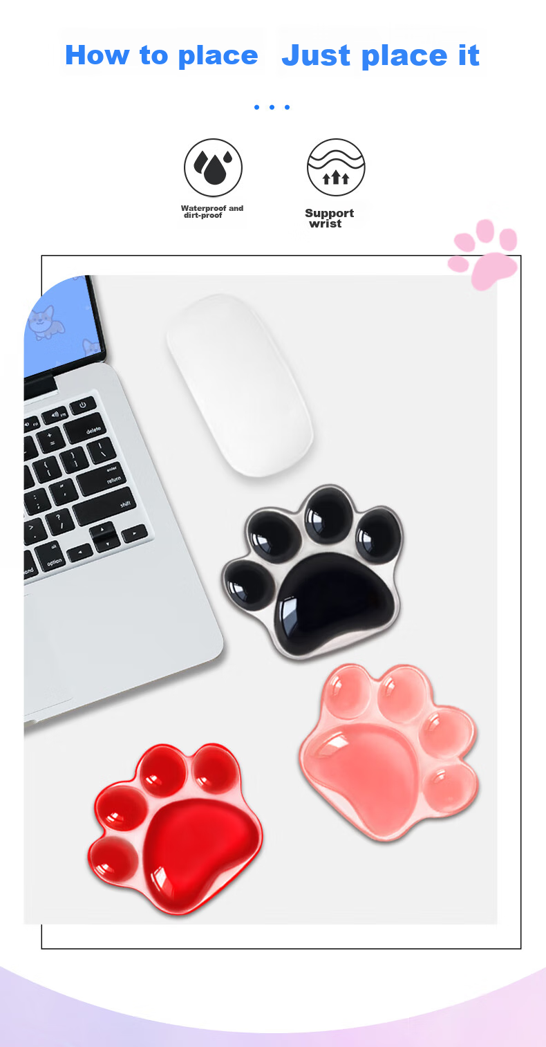 EXCO Crystal Jelly Cat Paw Wrist Guard, Silicone Wrist Pad, Small Size Wrist Rest, Office Mouse Hand Support, Cute Cartoon Palm Rest for Women, Soft And Washable, Cherry Blossom Pink 9907 10
