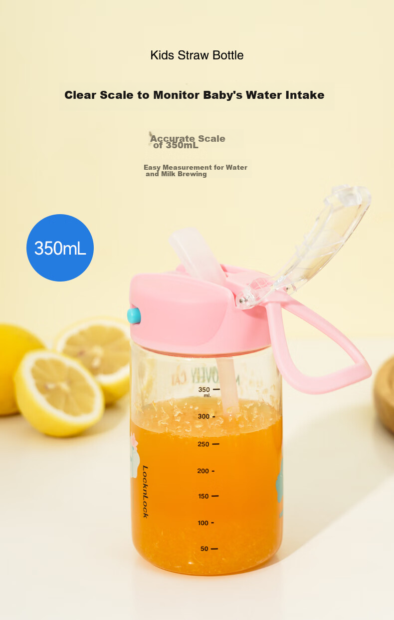 LOCK&LOCK Children's Water Bottle with Straw And Lock, Tritan Material, Student Handheld Outdoor Sports Cup, 430ml, Pink 9