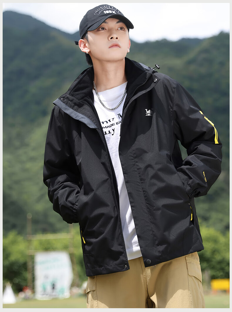 EASTERN CAMEL Couple's Three-In Outdoor Jacket for Men And Women with Detachable Windproof Layer, Black Three-In 3XL 9