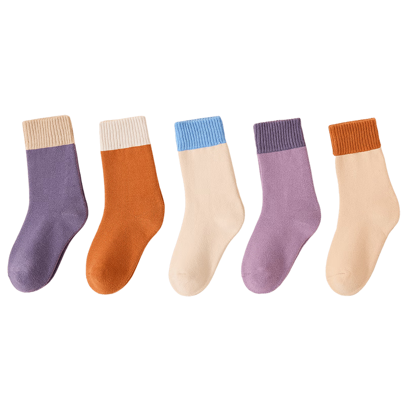 LangSha Children's Socks, Girls' Socks, Autumn And Winter Cotton Terry Socks, Student Baby Thick Mid-Calf Cotton Socks, 5 Pairs, 2XL