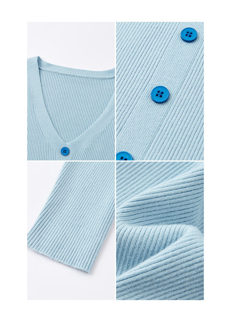 Dme [Light Oxygen Sea Salt] Spring Korean Style Hollow-Out Contrasting Color V-Neck Sweater, High-Elasticity Comfortable Long-Sleeve Knit Top for Wome 6
