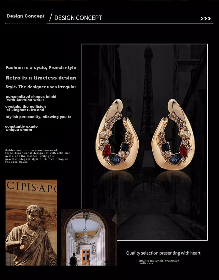 Eternelle French Crystal Earrings, Austrian Vintage Chic Personality Earrings for Women, Floral Old Money Style 2