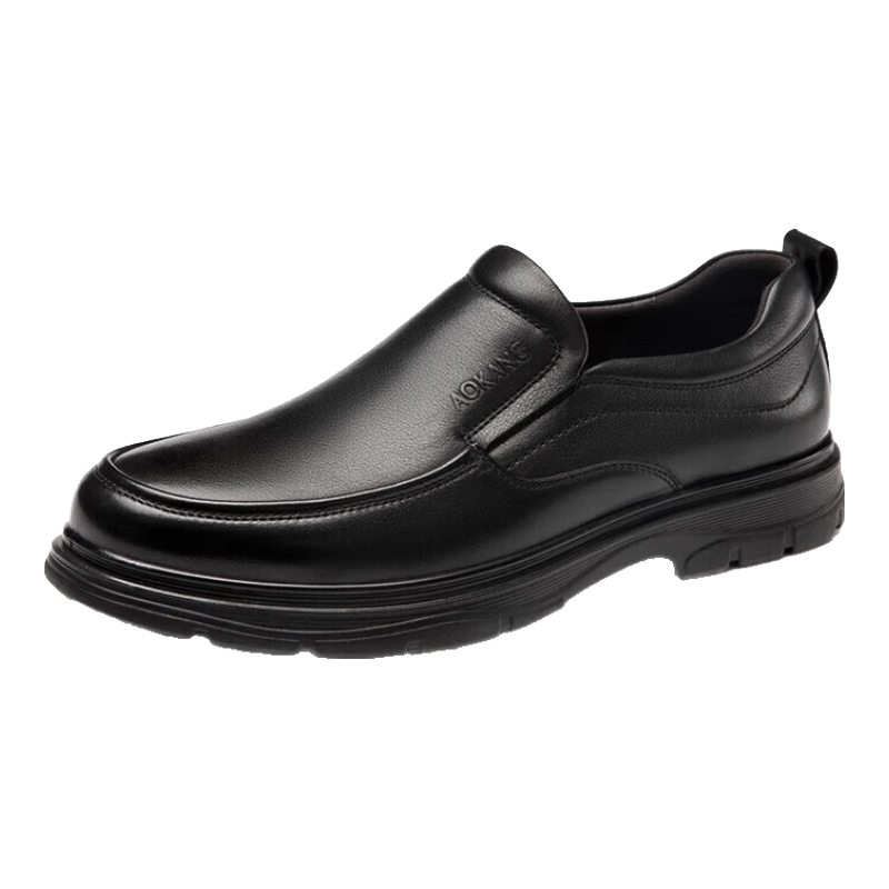 Aokang Men's Slip-On Business Casual Leather Shoes, Cowhide Soft-Soled Loafers, Black, Size 43