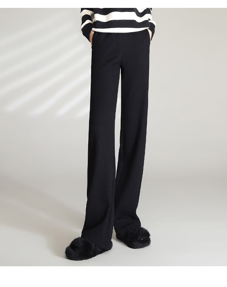 LOUISYAO Women's Winter Simple Solid Color High-Waist Fleece-Lined Thickened Straight-Leg Casual Pants Black 1 M 18
