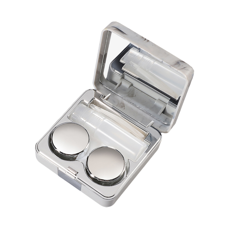 JAJALIN Contact Lens Case with Cleaning Solution Bottle, Clip, Mirror, And Insertion Tool, Double-Linked Companion Box, Marble Pattern Desig