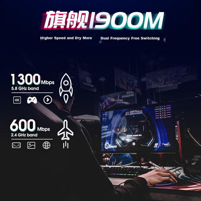 EDUP 1900Mbps High-Power Gaming USB3.0 Dual-Band Wireless Network Adapter - Night Eagle Signal Booster Desktop Computer Laptop WIFI Receiver EP-AC1675