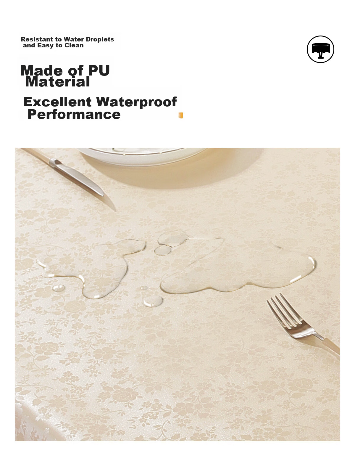 Mihua Round Tablecloth, Waterproof, Oil-Proof, Heat-Resistant, Washable-Free, Circular Dining Table Cover, Coffee Table Cloth, 180*180cm, Rose Champagne Color 5