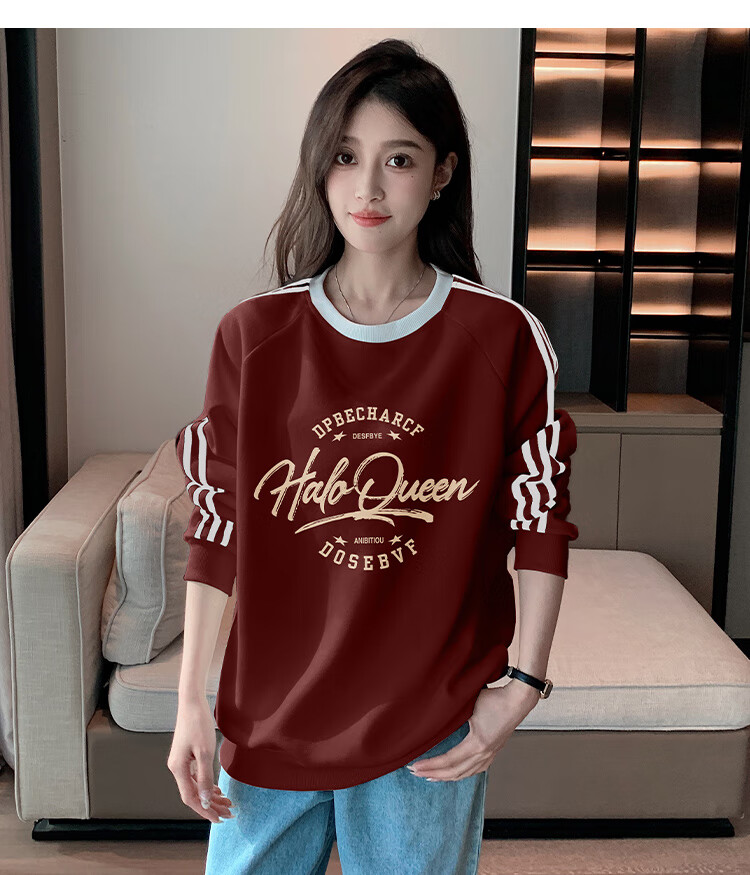 Halo Queen Women's Sweatshirt, Spring And Autumn, Round Neck, Loose Fit, Fashionable Printed Pullover Top H13KW1300 2