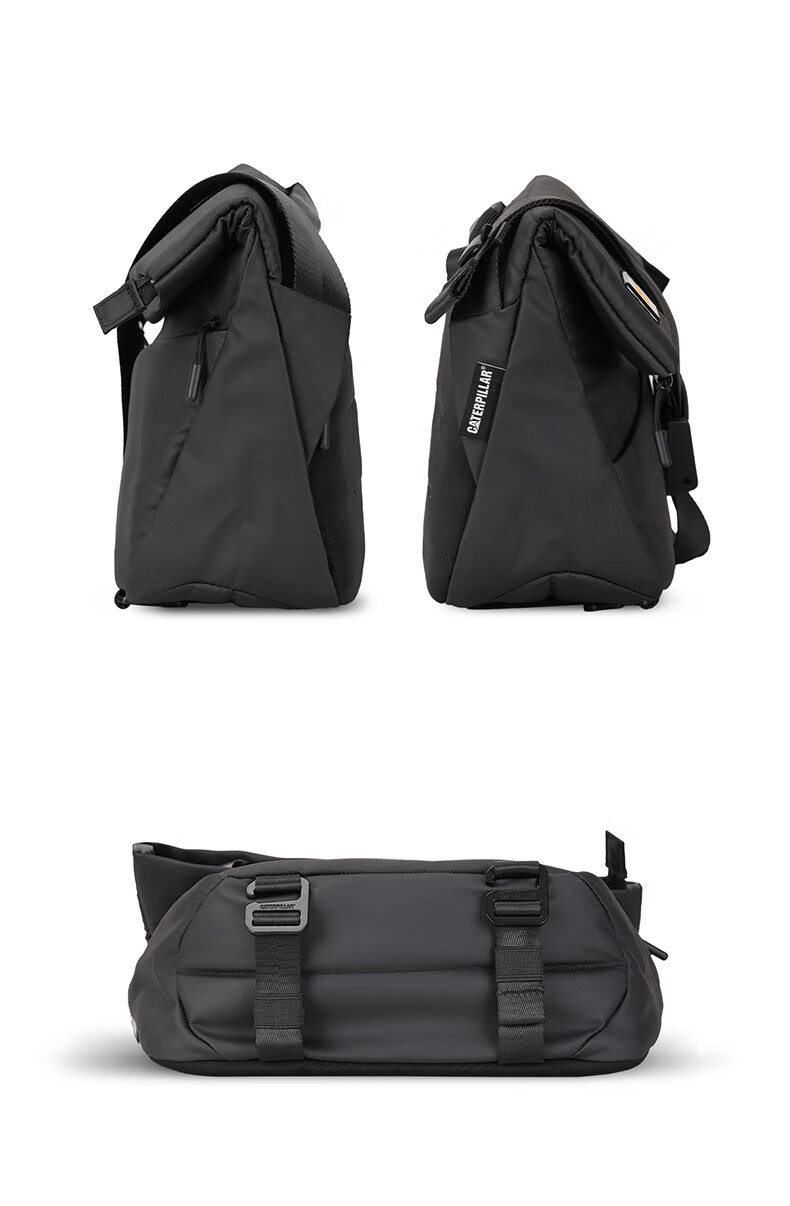 CAT Messenger Bag, Single Shoulder Crossbody Bag, 11-Inch IPad Briefcase, Trendy Chest Pack, Horizontal Style, Motorcycle Outdoor Bag, Black, 84561 15