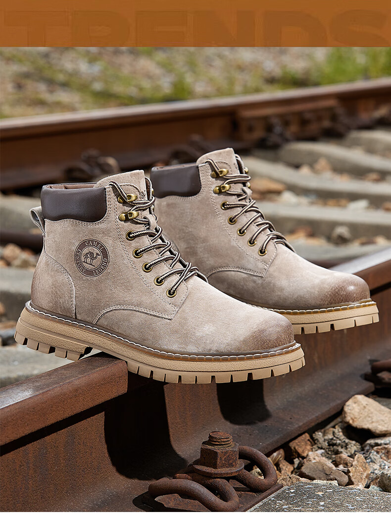CAMEL Wang Junkai's Matching High-Top Outdoor Work Boots for Men, G15W136025, Desert Yellow, Size 43 13