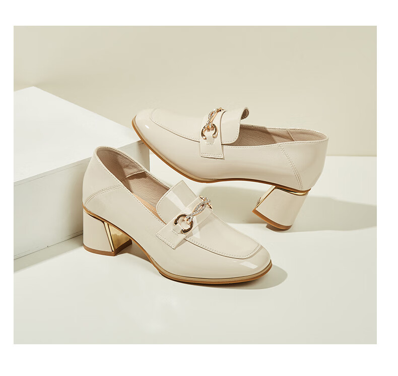 DAPHNE Professional Women's Single Shoes with Thick High Heels, Comfortable Round Toe, Height-Increasing, Two-Way Wear Loafers Women's Shoes 4622404006 Beige 37 21