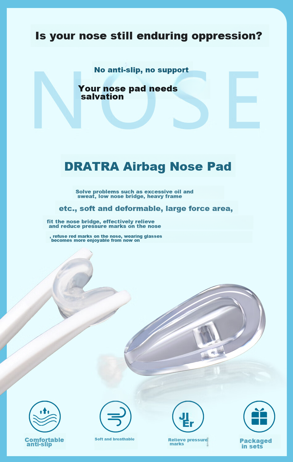 DRATRA Eyeglasses Nose Pads, Air Cushion Silicone Anti-Slip Anti-Fall Metal Titanium Nose Bridge Pads, Repair Accessories, Screwdriver Tool Set 1