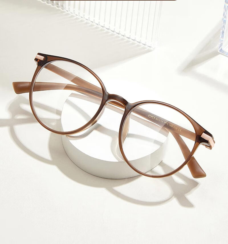 Boshide Blue Light Blocking Glasses, Non-Prescription Lenses, Cold Tea Color Plain Face Glasses for Round Faces, Making Face Look Smaller And More Elegant, Cold Tea Color 3
