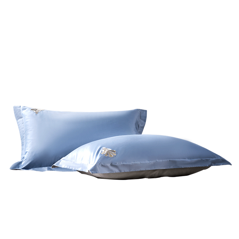 FUANNA Home Textile Pillowcase, 60S Long-Staple Cotton Sateen Embroidered Pillowcase, Set of Two, 74*48cm Blue