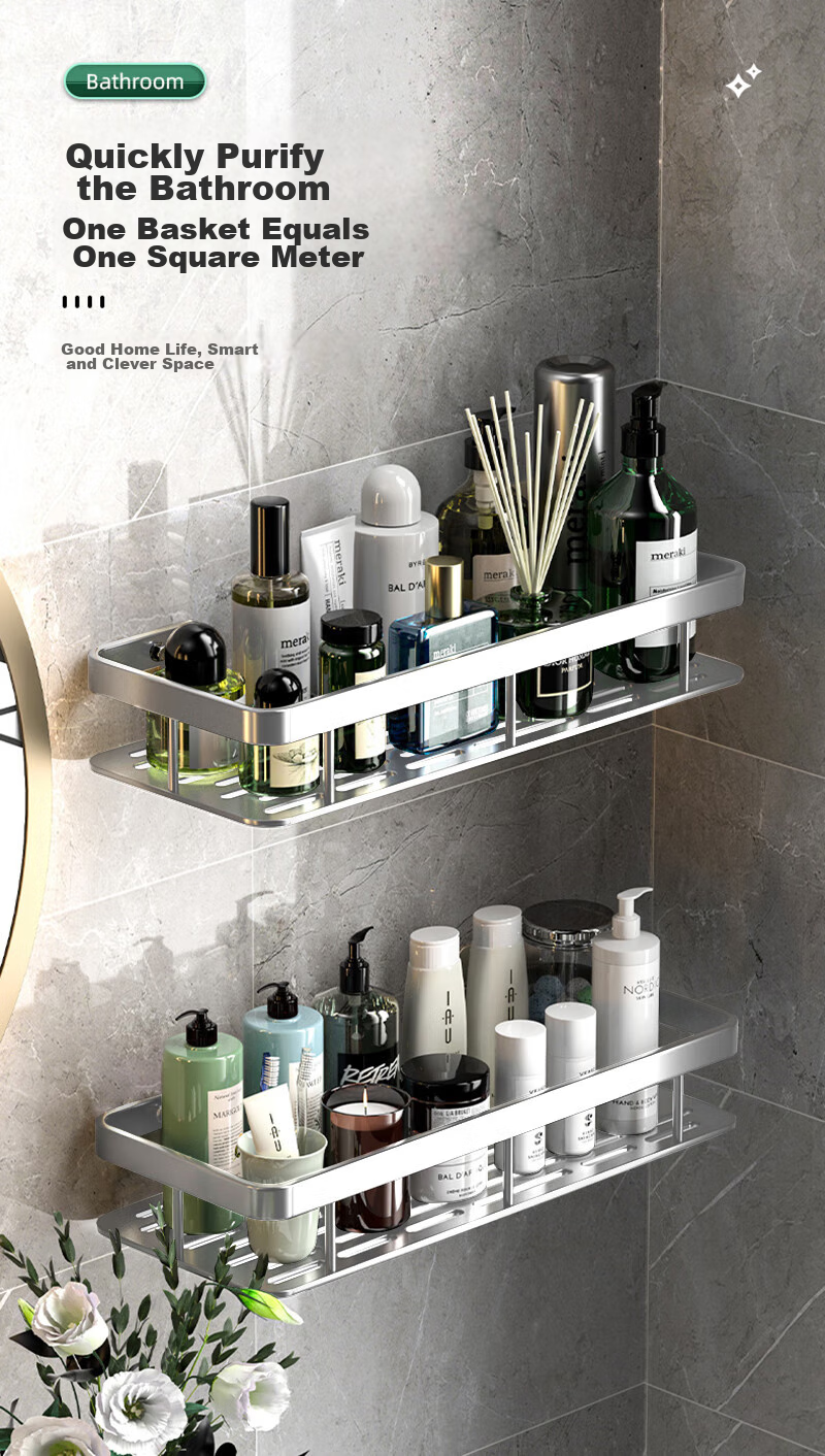 Baihan Bathroom Storage Rack, No Drilling Required, Wall-Mounted Hooks for Toilet, Washroom, Sink, Corner Shelf, Shower Room 1