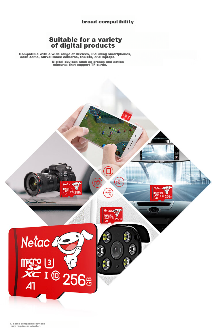 Netac & JOY Co-Branded Edition, 256GB TF (MicroSD) Memory Card, U3 C10 A1 4K P500 Series, Read Speed 100MB/s, Supports 4K, Continuous Recording 5