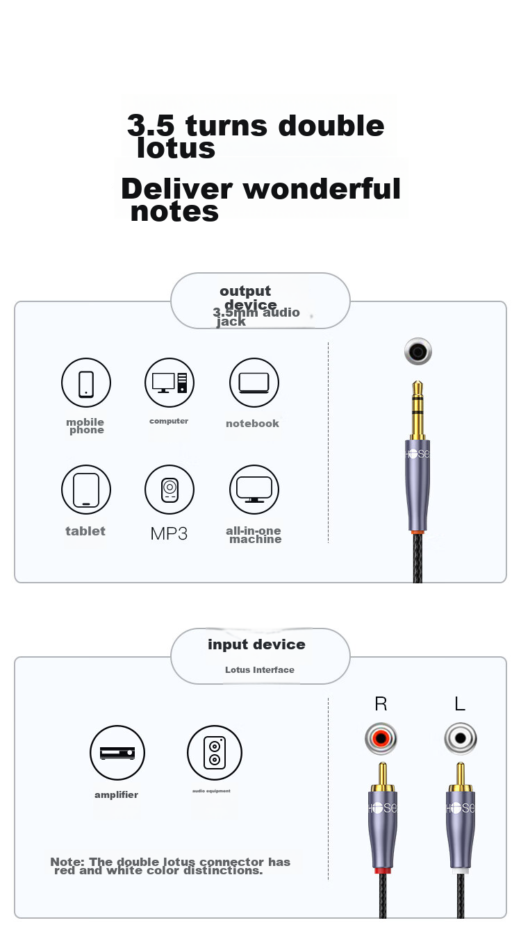 CHOOSEAL (CHOSEAL) 3.5mm to Dual RCA Headphone Jack, Graphene Shielding, 3.5mm to 2RCA Splitter Male-To Connection for Computer, TV, Mobile Phone, Speaker Audio Cable 0.5 Meter QS3568 10
