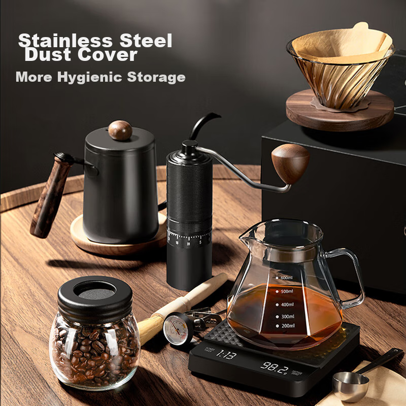 TEOTM Pour-Over Coffee Maker Set, Hand Grinder Coffee Machine, Manual Bean Grinder Set, Home Use Pour-Over Coffee Equipment Gift Box Set