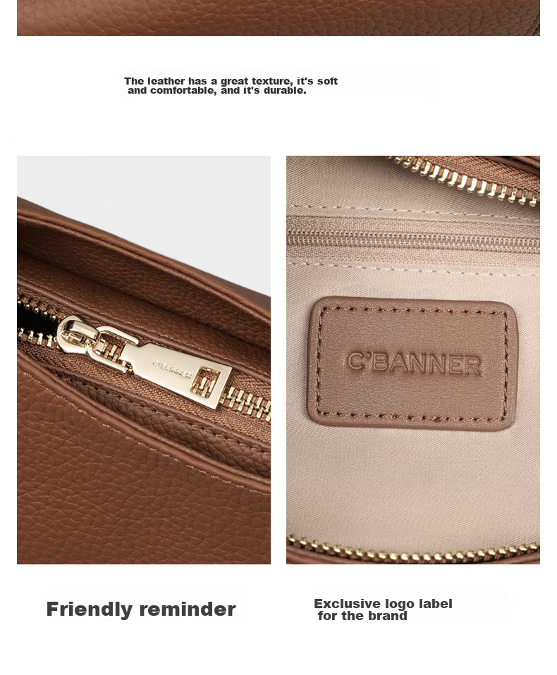 C.BANNER Leather Handbag, Women's Large Capacity Shoulder Bag, Underarm Crossbody Tote, Brand Birthday Gift for Girlfriend on May 20 7