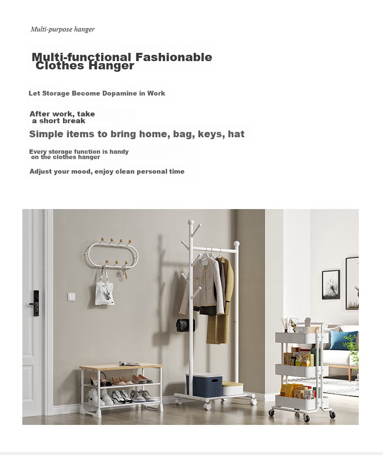 Yicainianhua Floor-Standing Clothes Drying Rack, Indoor Bedroom Simple Drying Pole, Coat And Hat Stand, Thickened Steel Pipe Drying Rack, 2166 3