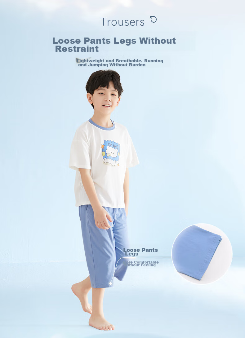 Hodo Children's Cotton Pajamas Home Wear Set for Boys And Girls, Lightweight Summer Sleepwear, Air Conditioning Wear, Moisture-Wicking And Sweat-Absorbing, 3251, Size 160 6