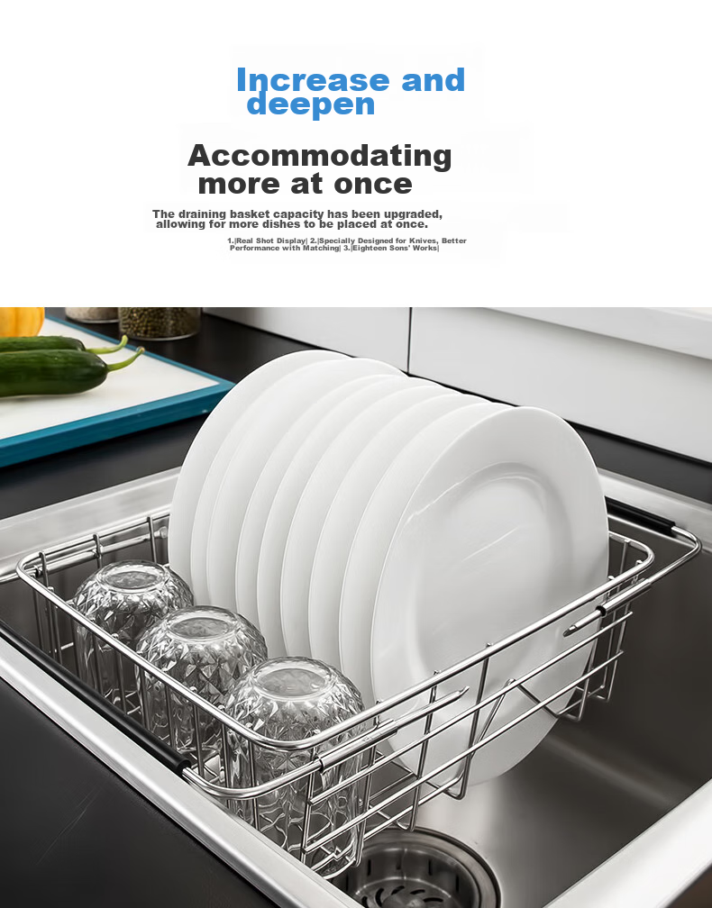 MAXCOOK Kitchen Sink Draining Rack Storage Shelf 304 Stainless Steel Expandable Draining Basket Dish Rack Organizer 8