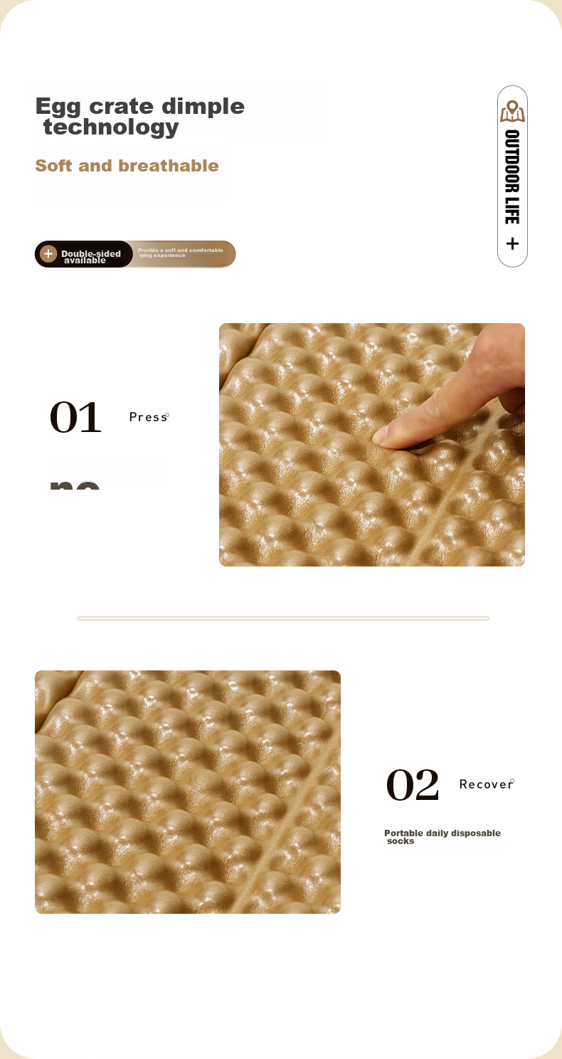 MOBIGARDEN Egg Nest Mat, Outdoor Camping Ground Mat, Portable Sleeping Pad, Double-Sized Moisture-Proof Mat, NX20663007, Warm Sand Color 7