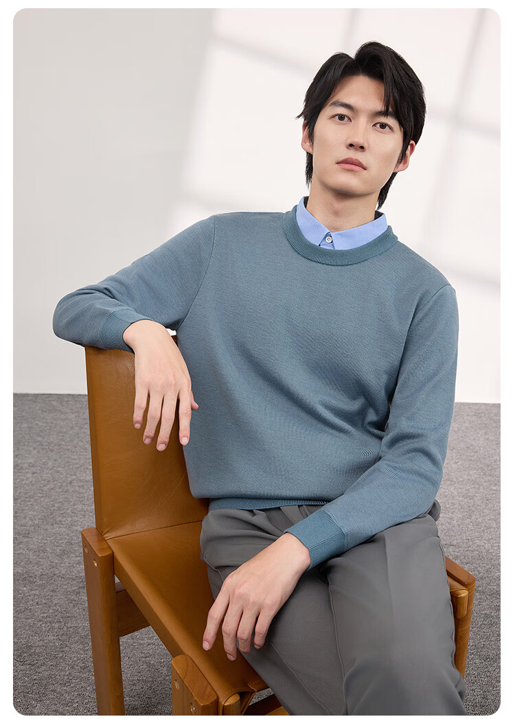 JD Original [Fake Two-Piece] Sweater Knit Pullover for Men, Winter Men's Wool Blend Base Layer, Blue, Size M 20