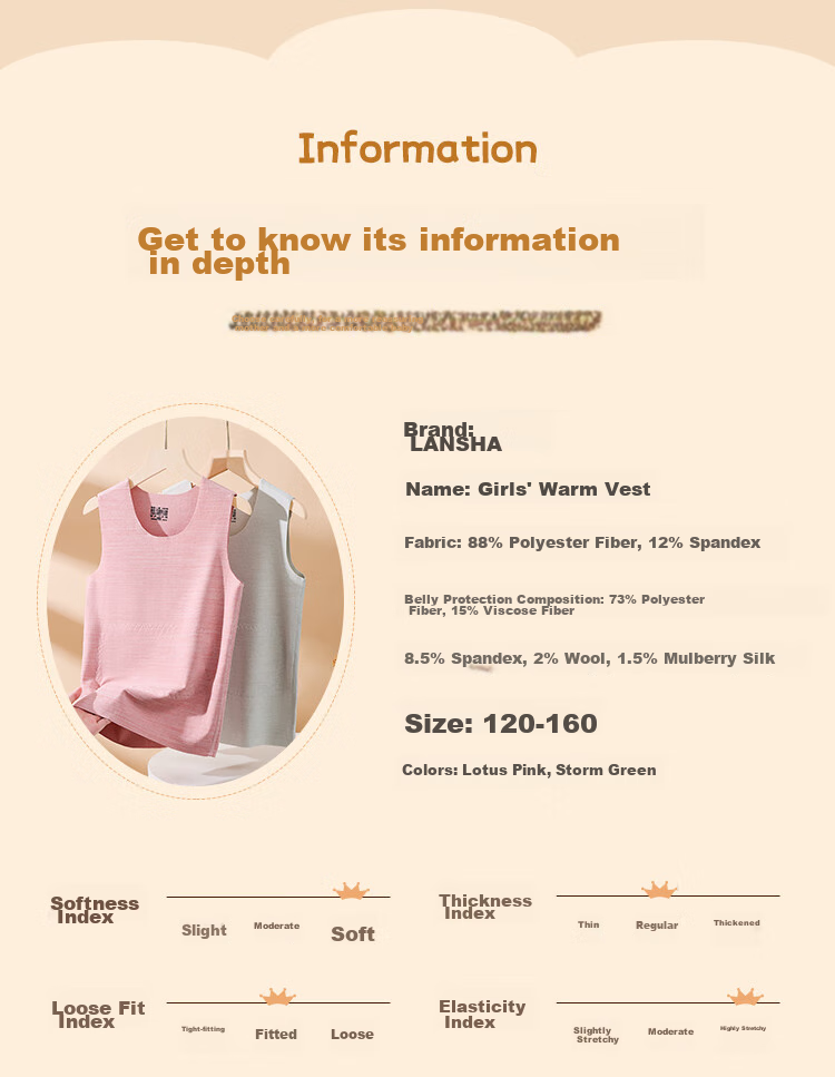 LangSha Autumn New Children's Vest, Wool And Silk, Boys And Girls Belly Protection Vest, Shoulder Warm Waistcoat, for Older Children And Babies, Underwear 7