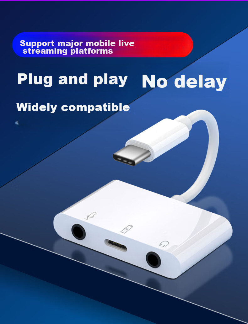 JOWOYE Huawei Adapter, Mobile Phone Sound Card Live Streaming Converter, IPhone 15/iPad Samsung Fast Charging Headphone, Music Conversion Cable, Audio Microphone for PUBG Voice Chat, 3.5mm Accompaniment 4