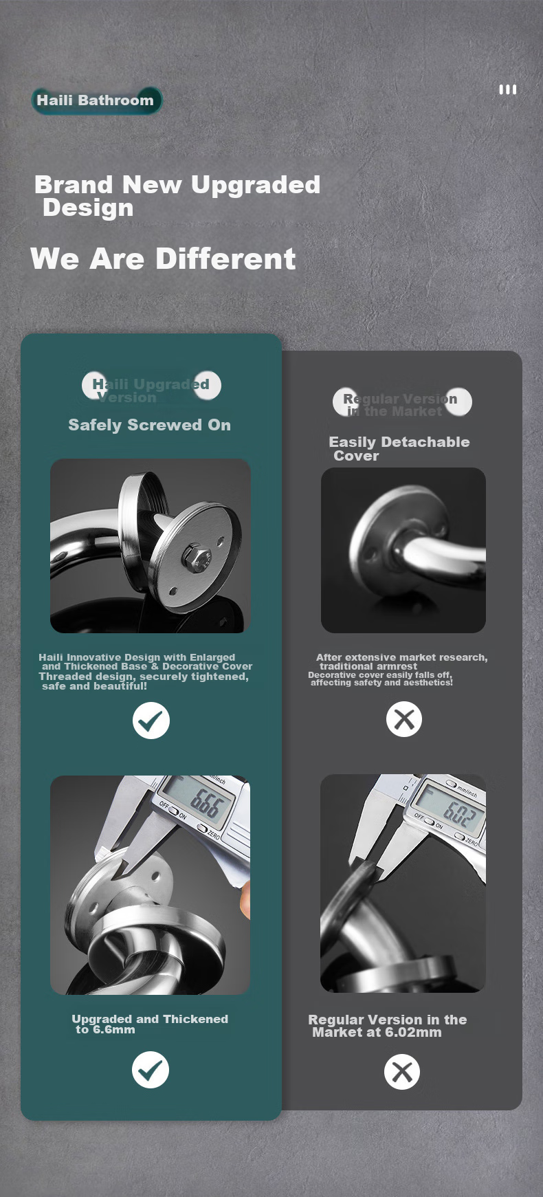 Haili Safety Handrail, Stainless Steel, Bathroom Toilet, Elderly Non-Slip Handle, Bathtub Toilet Lifting Aid, 50106 6