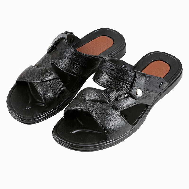 Huili Casual Sandals for Men, Indoor Slippers, Outdoor Dual-Wear Beach Shoes, Comfortable Breathable Simple Style HL3338 Black Size 41