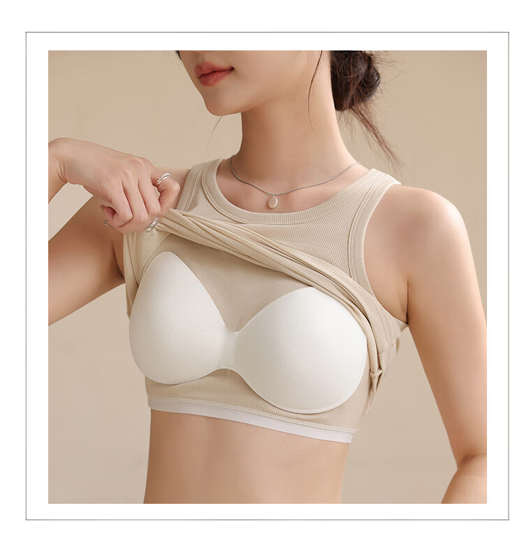 Hengyuanxiang [Pure Cotton] Women's Camisole Tank Top, Beautiful Back Design, Can Be Worn As Outerwear, Round Neck - Gray 22