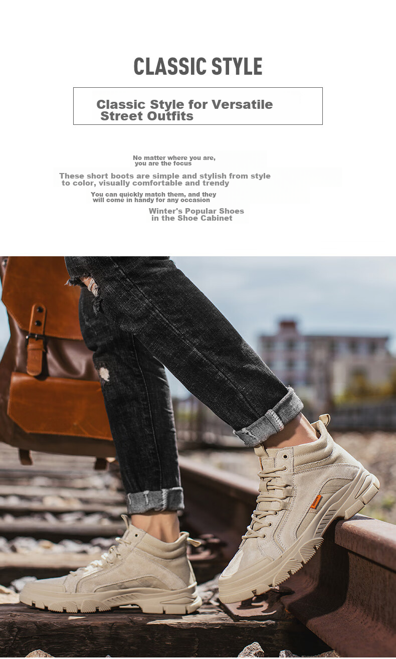 CALIFBULL Men's Shoes Spring And Autumn Trendy Retro Martin Boots Work Boots Men's Style Breathable Outdoor Combat Boots Apricot Color Size 39 5
