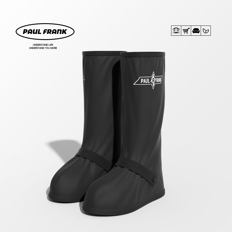 Paul Frank Rain Boots for Men And Women, Waterproof Outdoor Rainproof Wear-Resistant High-Top Black Shoes Size L (38-39), Sole Length 28CM
