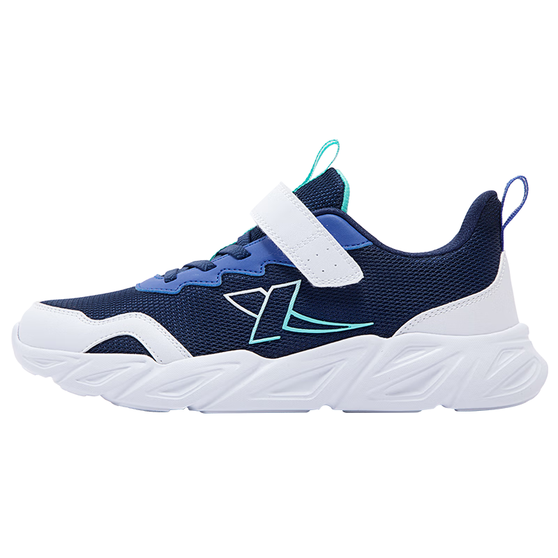 XTEP Children's Lightweight Soft Running Shoes, High-Elastic Shock-Absorbing Mesh Sneakers, Deep Blue/Lyon Blue/New White, Size 40