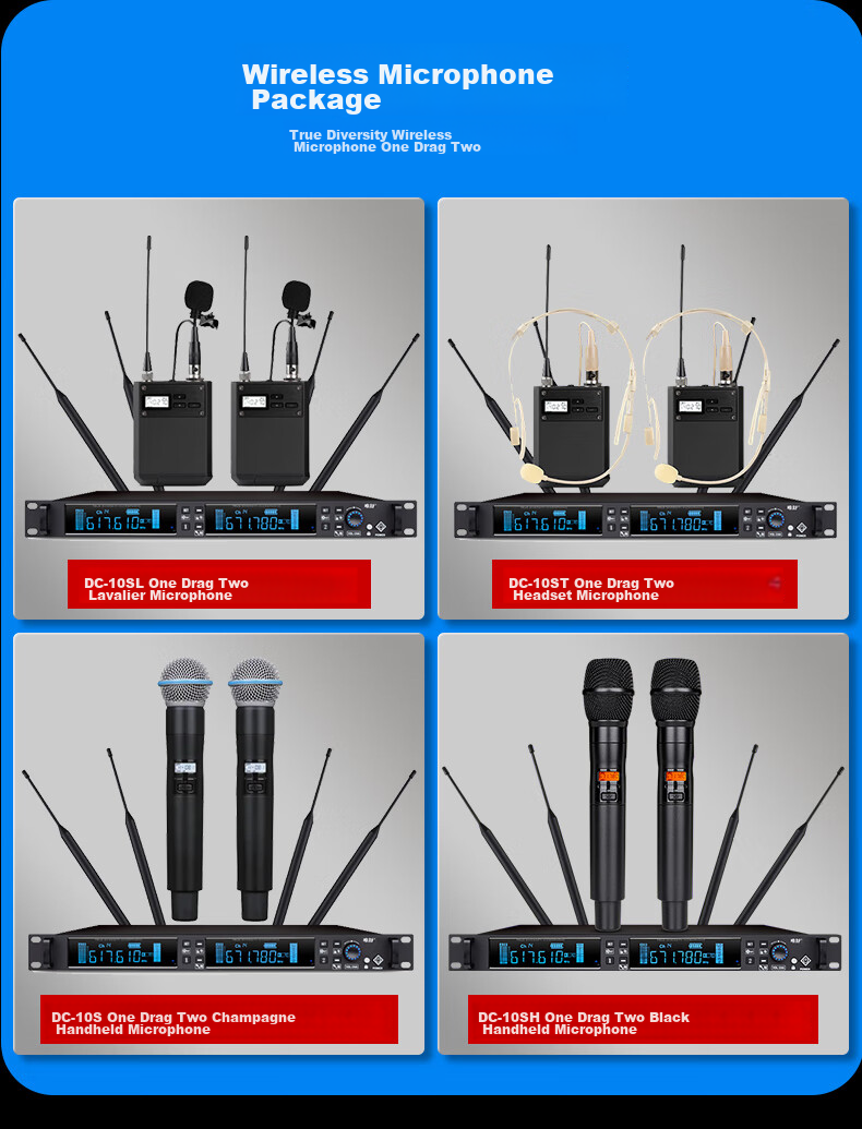 Weishu DC-10SH True Diversity Professional U-Segment Anti-Interference Wireless Handheld Microphone, One-To Microphone, 500-Meter Long-Range, for School Fields, Outdoor Performances, Weddings, And Hostings 2