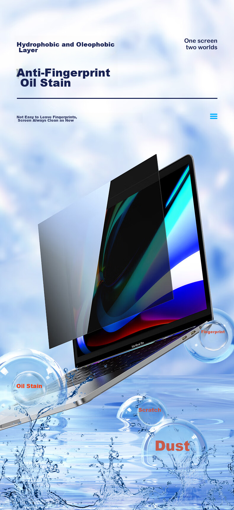BIAZE Anti-Glare Screen Protector for Laptops, Monitor Privacy Filter, Universal Protective Film for Desktop Computers, Privacy Protection Film 13.3 Inches (16:10) 15