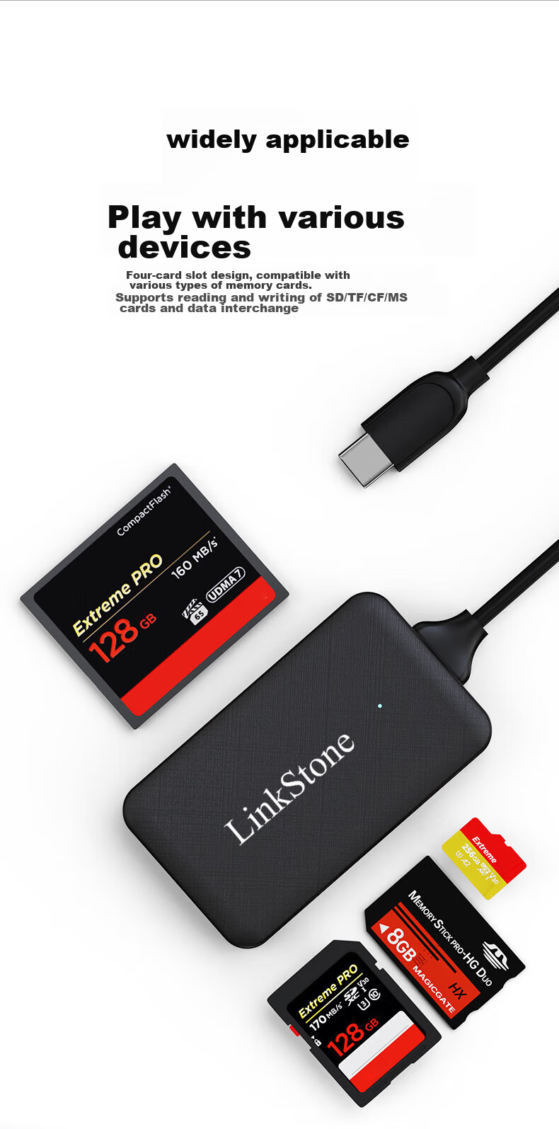 LinkStone Type-C/USB Multi-In OTG Mobile Phone Card Reader, High-Speed, Supports SD/TF/CF/MS Cards, Sony Digital Camera Camcorder Memory Stick, PSX Game Console 6