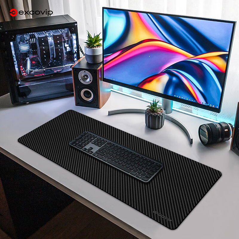 EXCO Carbon Fiber Mouse Pad Desk Mat Double-Sided Waterproof Laptop Office Computer Desk Large PU Leather Texture Gaming Keyboard Mat 0107 5