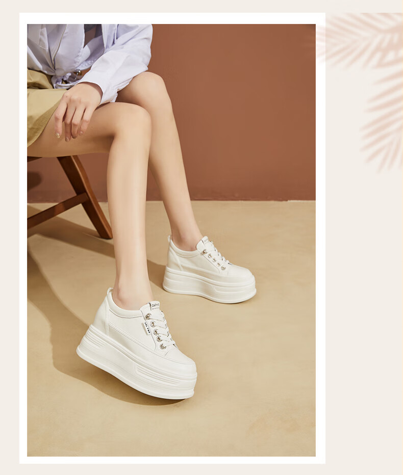 DAPHNE Thick-Soled Height-Increasing Casual Shoes for Women, Classic Sneakers, Height-Increasing Slimming White Shoes for Petite Women, White, Size 35 9